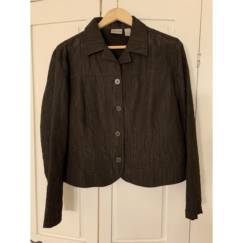 Chico's Jacket Women's Size 2/M Brown Iridescent Shimmer Sophisticate Crinkle